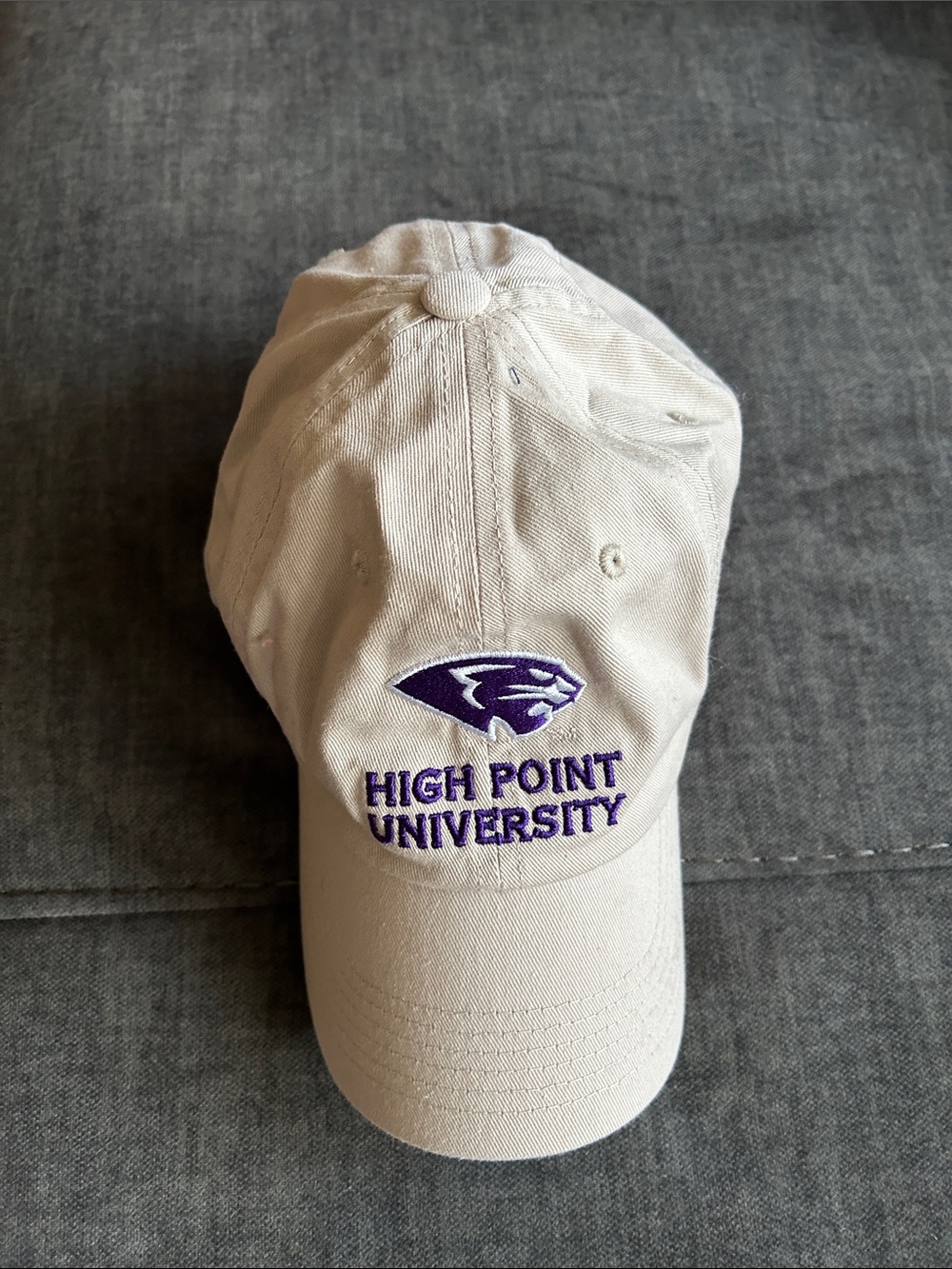 Beige High Point University Baseball Cap with Purple Logo